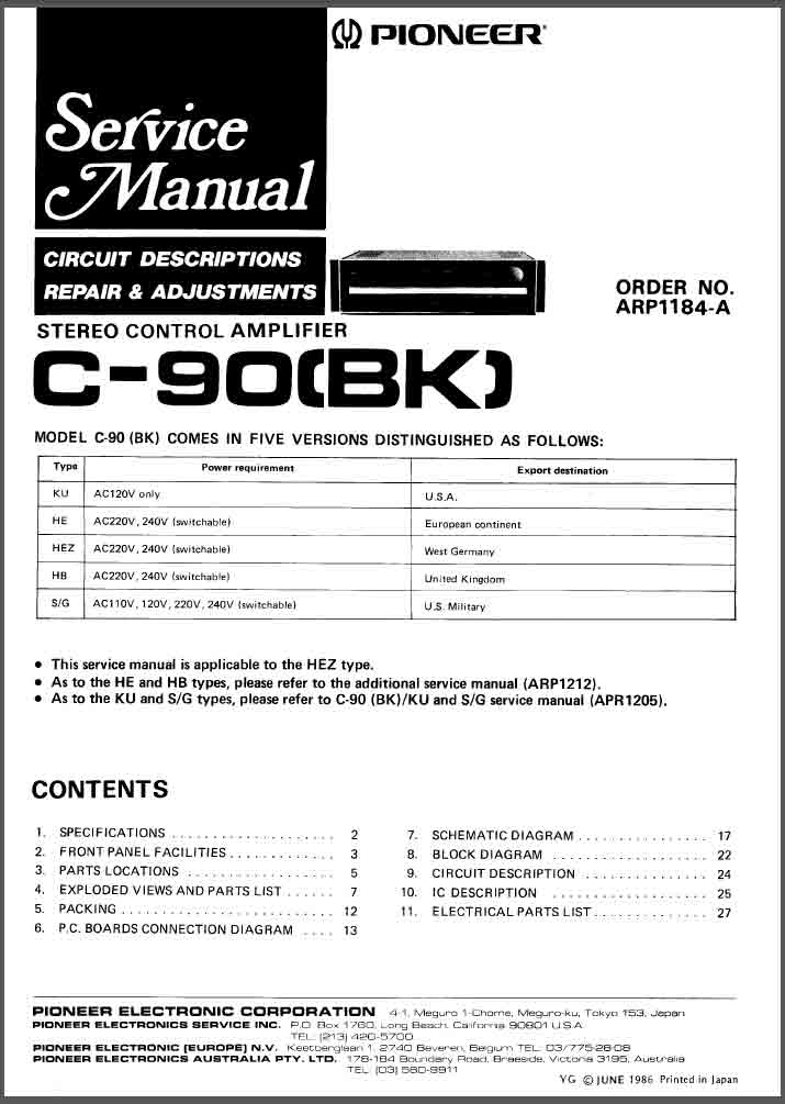 Pioneer C90 preamp Service Manual pdf