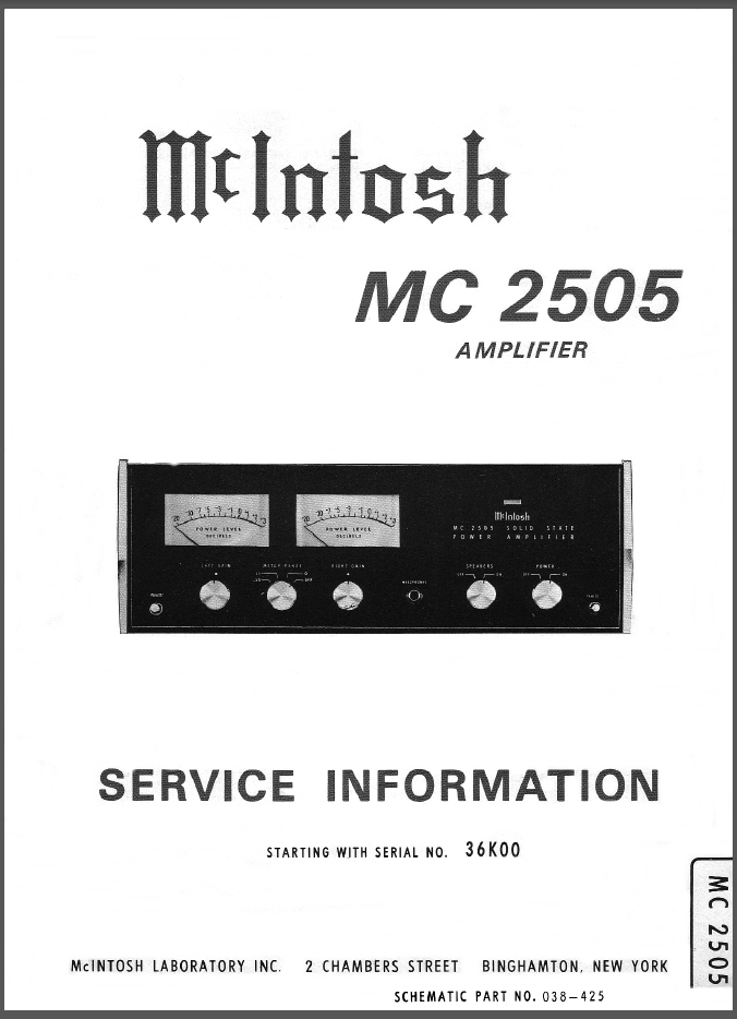 McIntosh MC2505 Amplifier Service Manual PDF