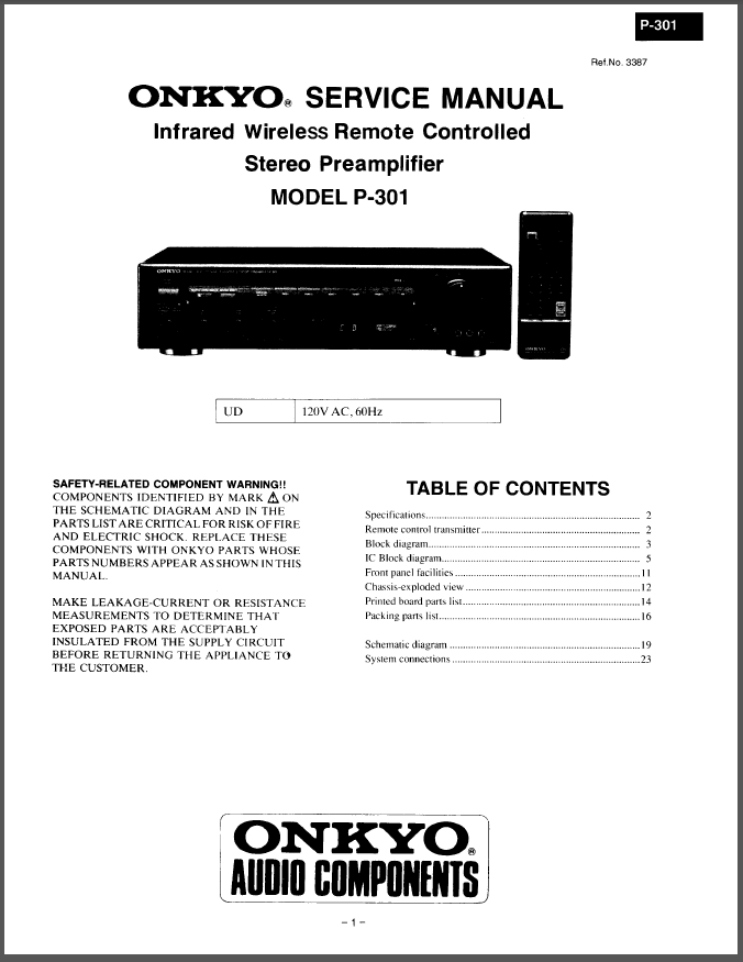 Onkyo P-301 Preamplifier Service Manual PDF