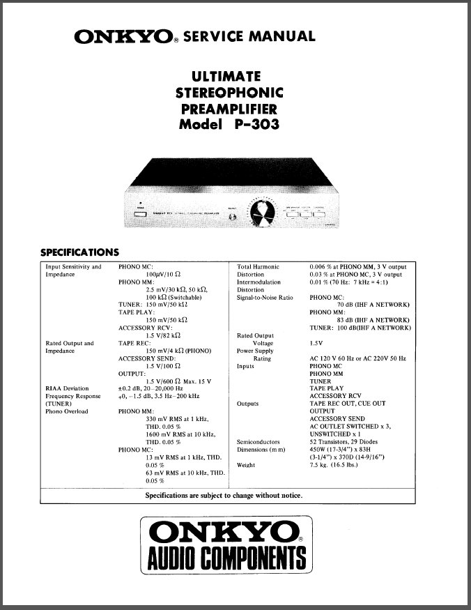 Onkyo P-303 Preamplifier Service Manual PDF