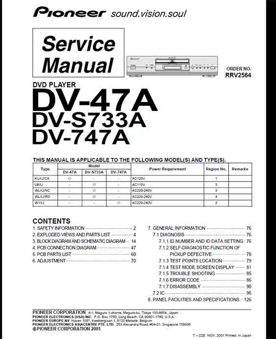 Pioneer DVD DV47A Service Manual